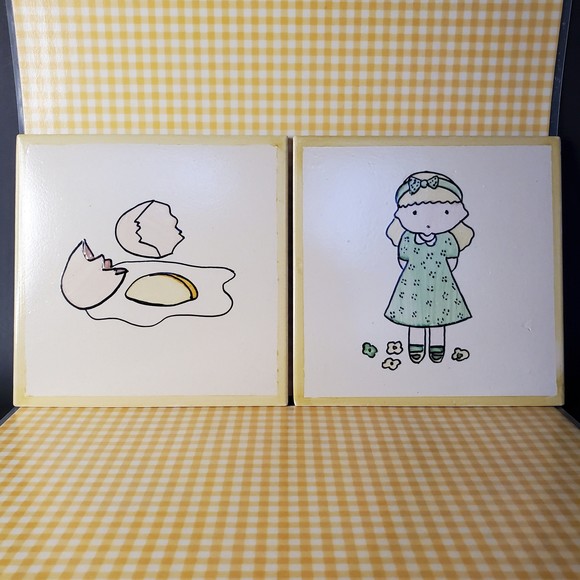 2 Portuguese Tile Trivet Pot Rests Vtg 70s Minimalist Pop Art Cartoon Gr… - Picture 10 of 11